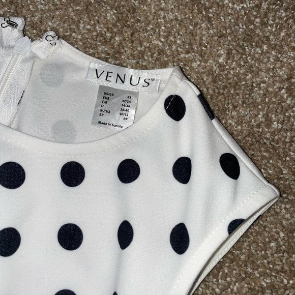 Venus Drape Cutout Jumpsuit polka dot romper black/white back zip SZ XS … - Picture 9 of 11